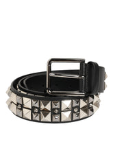 Dolce & Gabbana Black Calf Leather Studded Silver Buckle Belt